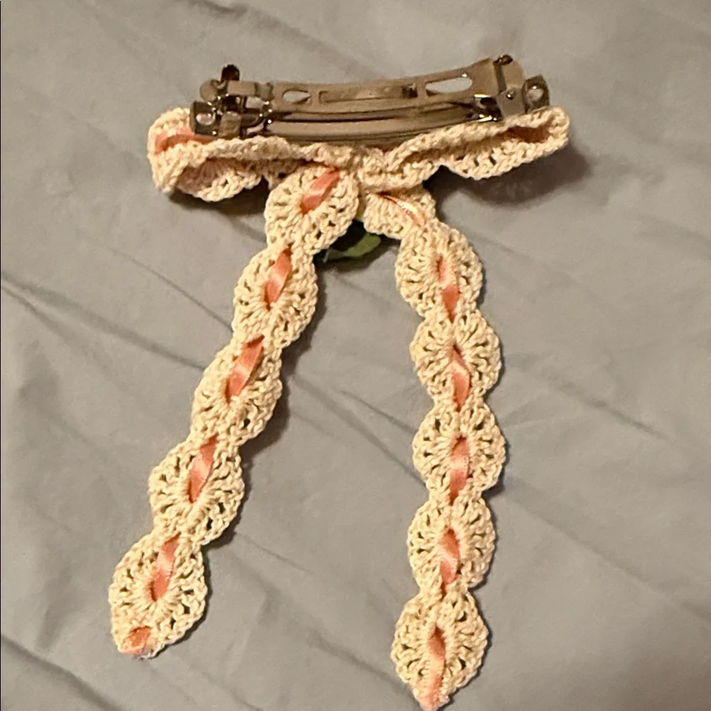 Elegant Cream and Peach Crochet Hair Accessory